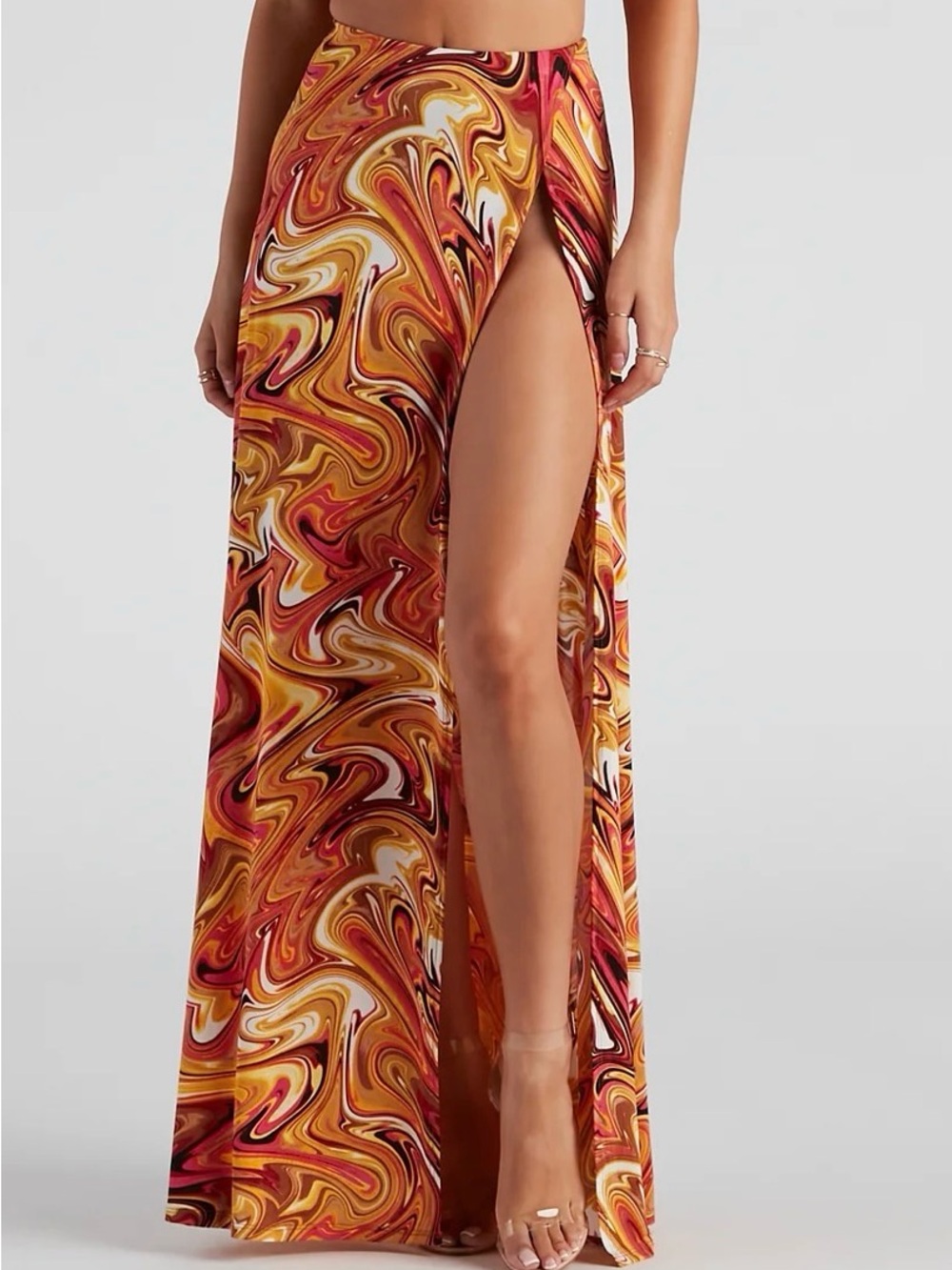 Vibrant Swirl Maxi Skirt in Yellow & Pink